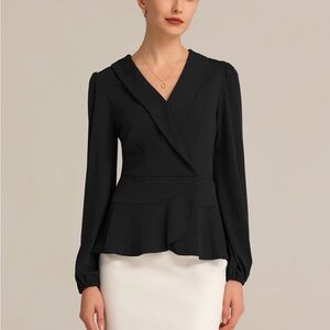 Grace Karin Black V-Neck Peplum Blouse